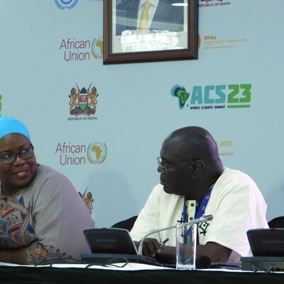 Photo: Mwanahamisi Singano (left) and George Wamukoya (right) discussing the importance of intersectionality in social protection initiatives. Credit: Fenja Tramsen/ ILRI