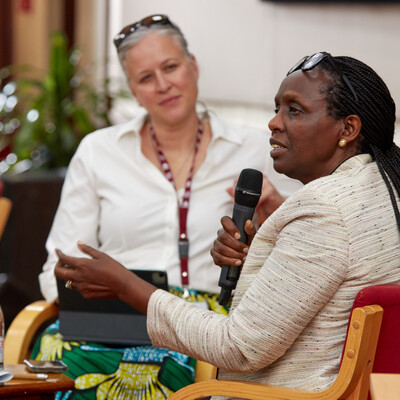 Loraine Ronchi interviewing Agnes Kalibata (photo credit: IWMI Southern Africa).