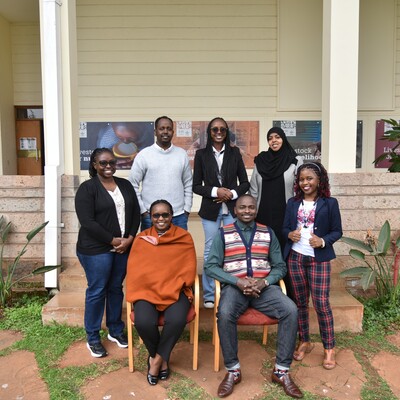 Back row: Juliet Masiga, Isse Farah, Evalyne Gichuki, Tahira Mohammed, Sharon Nalubega, Front: Cap Dev's Leah Symekher and Marvin Wasonga (Photo credit: Saleef Nyambok/ILRI) Back row: Juliet Masiga, Isse Farah, Evalyne Gichuki, Tahira Mohammed, Sharon Nalubega, Front: Cap Dev's Leah Symekher and Marvin Wasonga (Photo credit: Saleef Nyambok/ILRI)