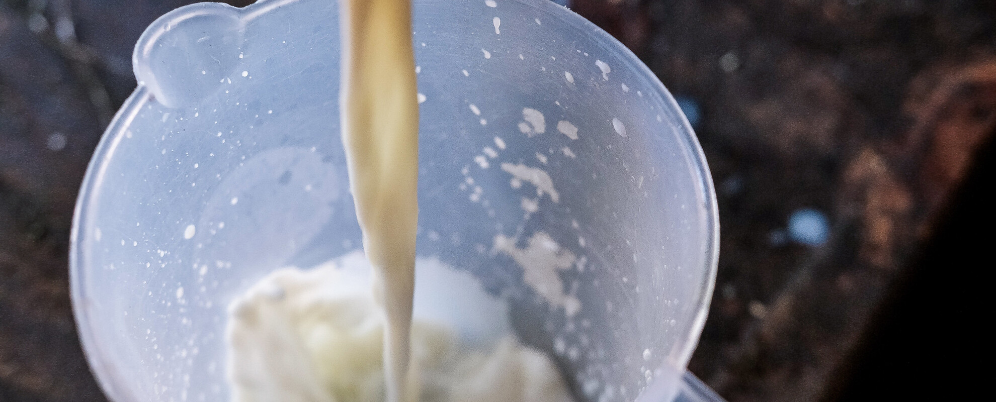 Milk being poured into a jug (ILRI / Kabir Dhanji).