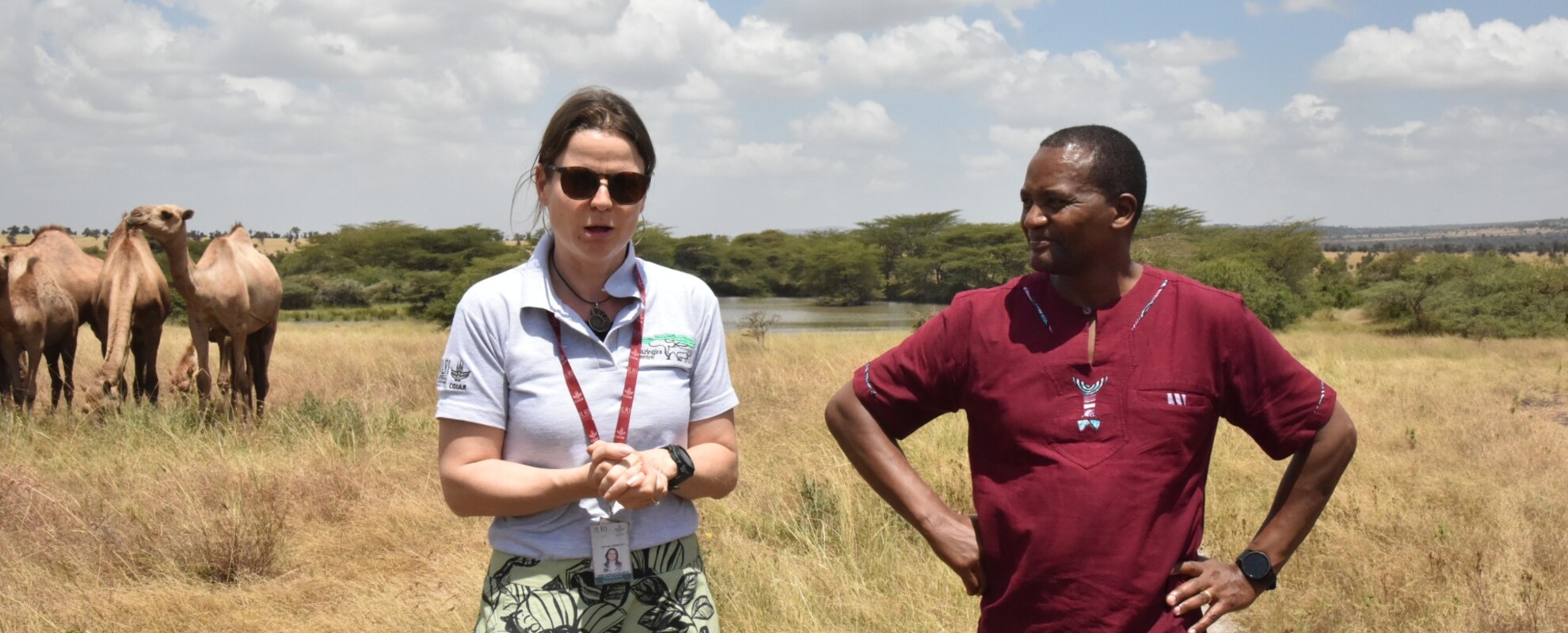 Claudia Arndt, Co-Leader of Mazingira Centre at ILRI, and Bernard Kimoro, Head of Climate Change and Livestock at the Kenya State Department for Livestock, explain the biggest livestock issues in Kenya and partnership with each other. Photo by K.Tam/ILRI.