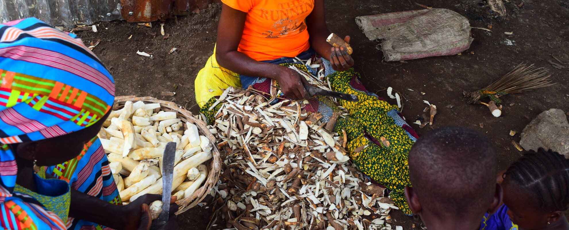 Local processors peeling cassava