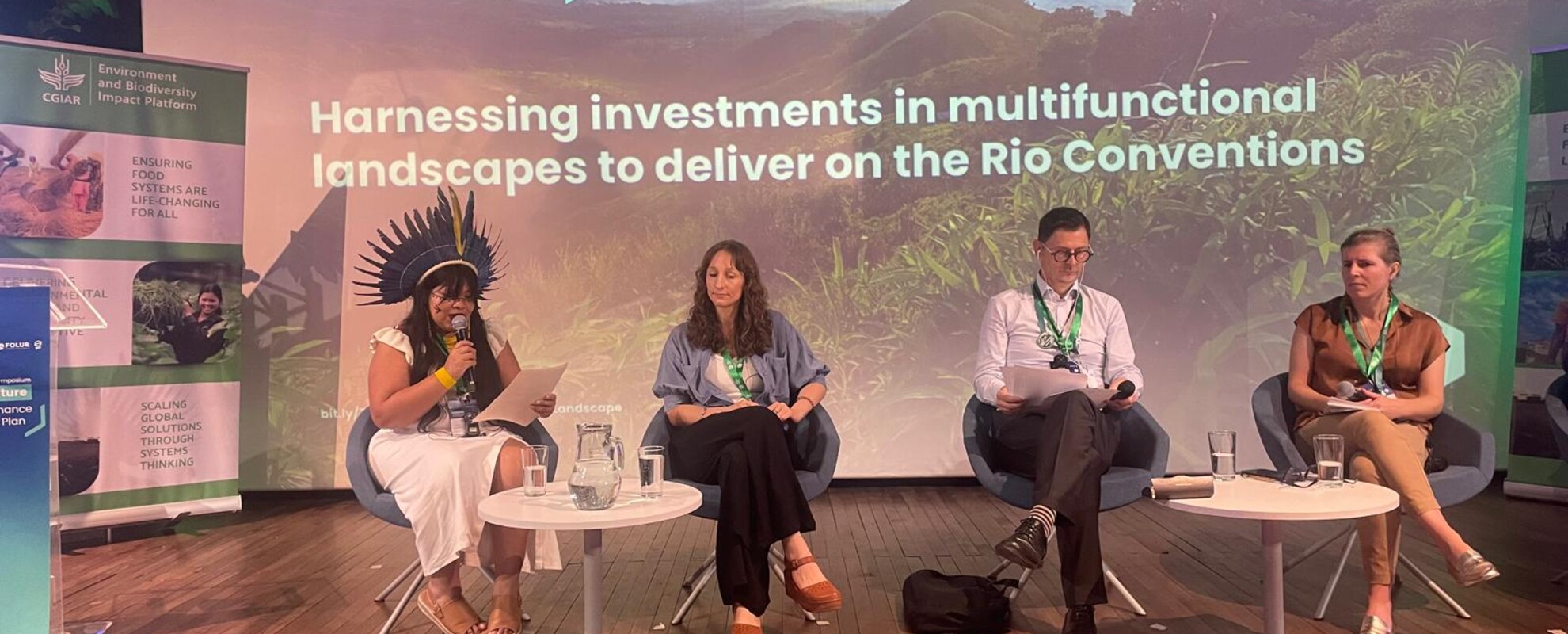 A cross-section of the panelists during the "Harnessing investments in multifunctional landscapes to deliver on the Rio Conventions" Panel held on October 25 at the 7th GLF Investment Case Symposium at COP16 in Cali, Colombia.