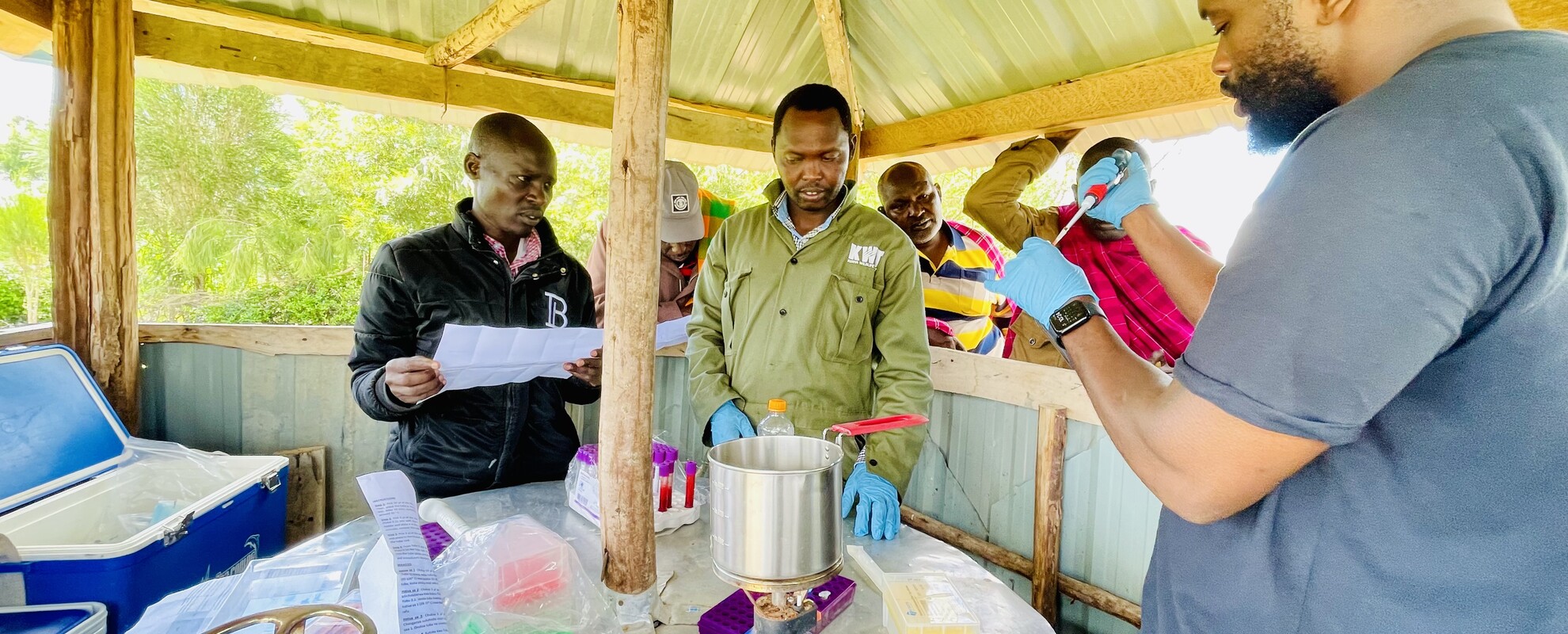 Robert Muriuki demonstrates how to carry out the test