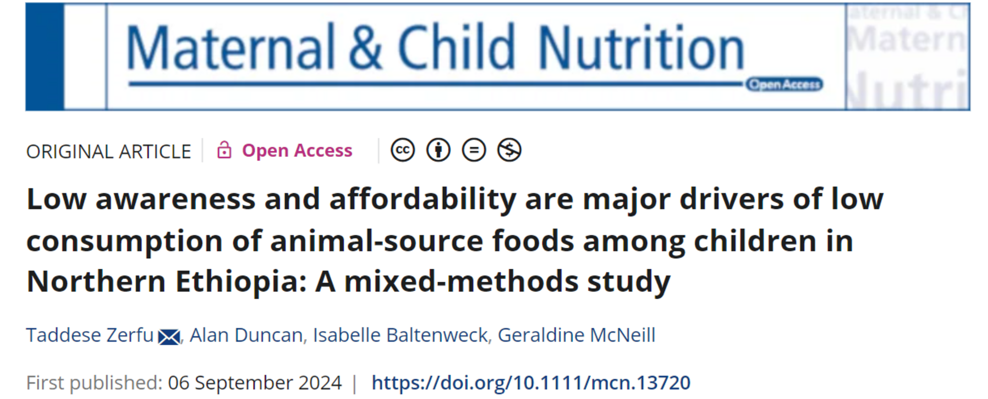 Maternal and child nutrition journal screenshot