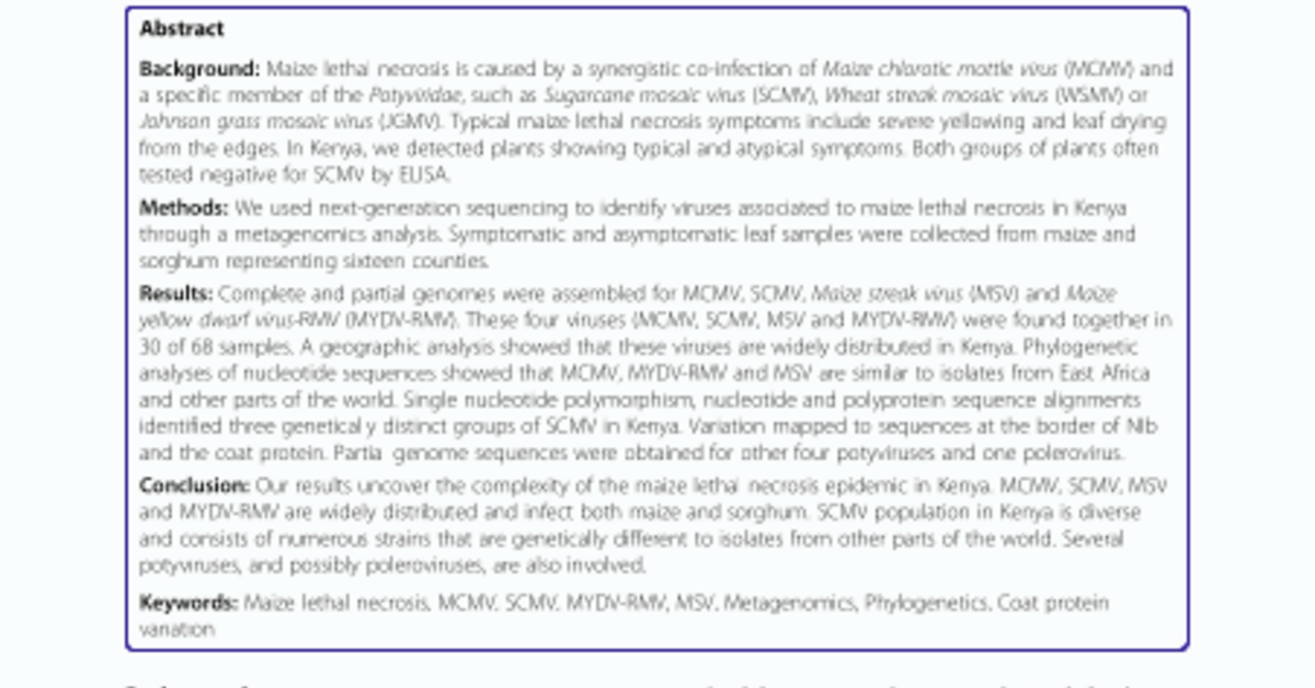 Metagenomic analysis of viruses associated with maize lethal necrosis ...