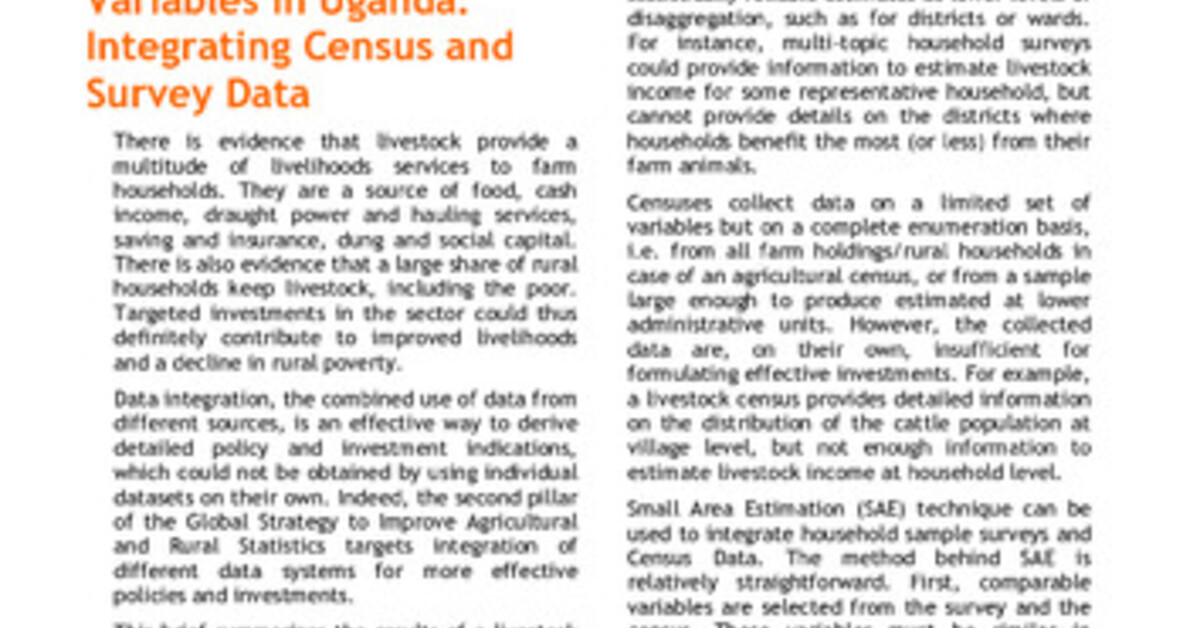 Testing new approaches to mapping livestock variables in Uganda